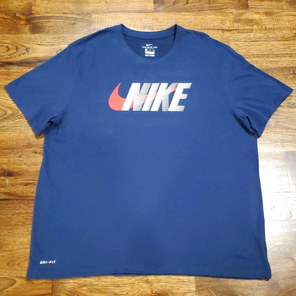 Mens Nike logo print navy dri-fit tshirt size 2XL